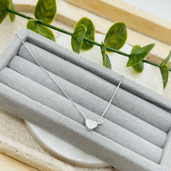 925 Sterling Silver Double Heart Pendent Necklace With Zirconia - Picture 9 of 12